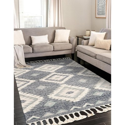 Handmade Mesa Geometric Dark Blue Wool Area Rug