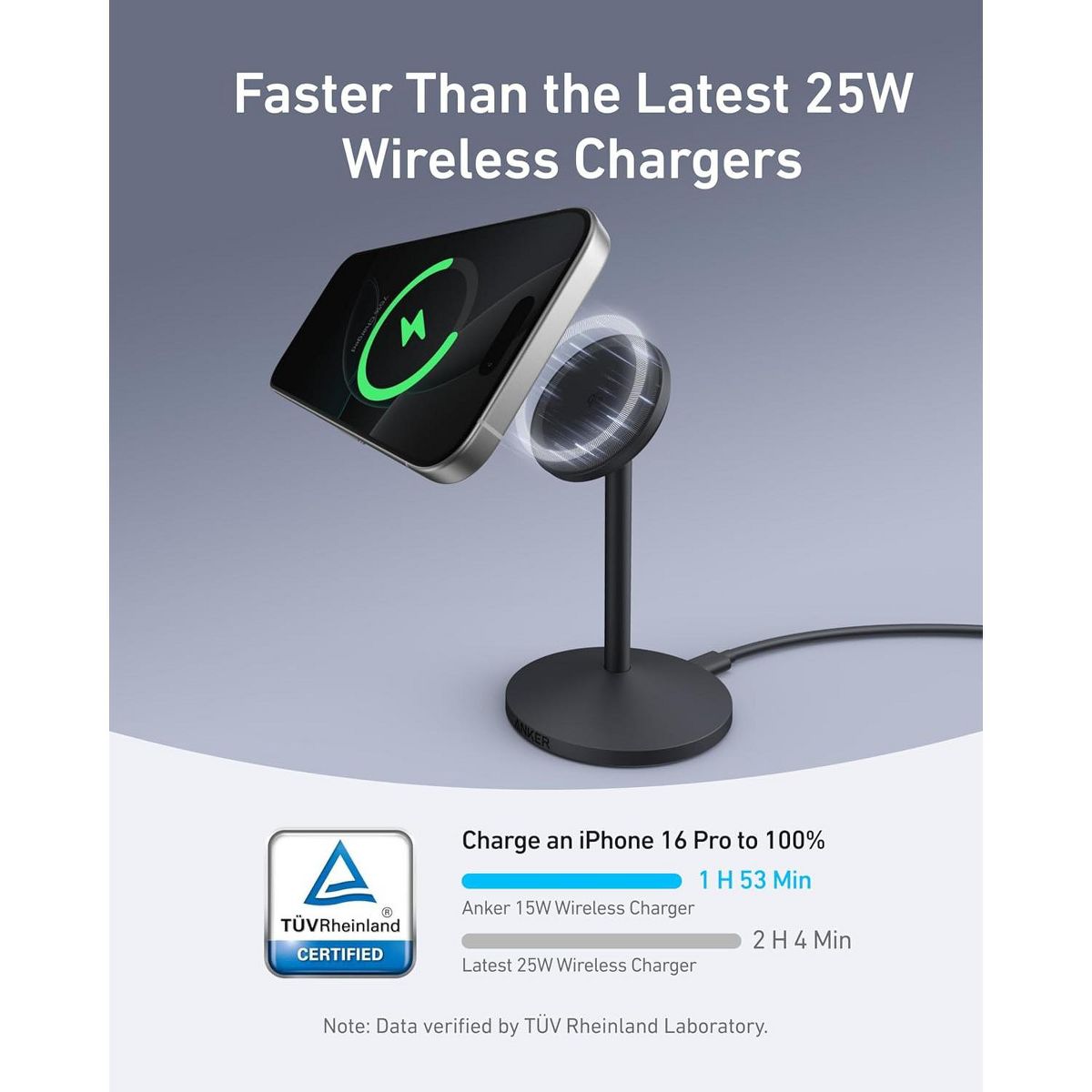 Anker MagGo iPhone 17 MagSafe Charger Compatible Stand, 15W Fast Magnetic Wireless Charging Station, Magnetic Stand for iPhone (No Adapter) - thumbnail 3