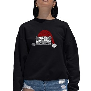 LA Pop Art Christmas Peeking Cat - Women's Word Art Crewneck Sweatshirt - 1 of 4