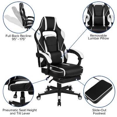 White Ergonomic Reclining Gaming Chair with Massaging Lumbar Support