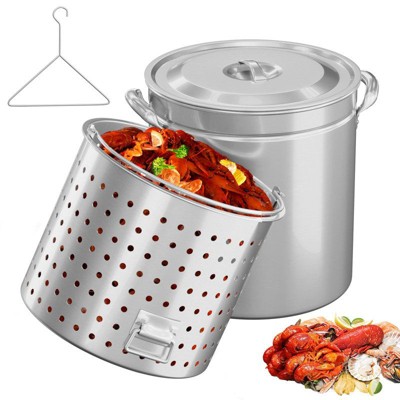Winado 82 QT 3-Piece Stainless Steel Stock Pots with Strainer Basket, Lid, Hook and Steamer