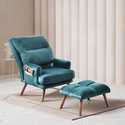 XIZZI Lazy Chair with Ottoman, Modern Large Accent Lounge Chair, Leisure Sofa Armchair Reading Chair with Footrest for Bedroom, Living Room, Dorm Room