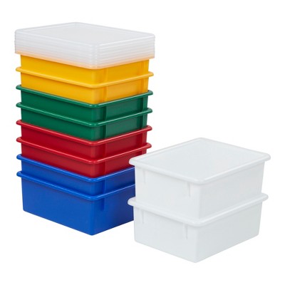 ECR4Kids Letter Size Deep Storage Tray with Lid, Large Plastic Storage Bins, 10-Pack