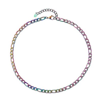 Slate by Rebl Figaro Link Chain Necklace Rainbow Titanium Plated Stainless Steel