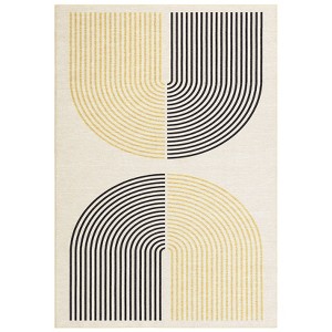 COZONY Modern Geometric Arch Black Washable Low Pile Area Rug - 1 of 4