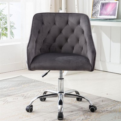 Velvet Desk Chair, Swivel Home Office Chair with Wheels and Gold Metal Base – The Pop Home