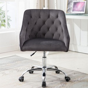 Velvet Desk Chair, Swivel Home Office Chair with Wheels and Gold Metal Base – The Pop Home - 1 of 4