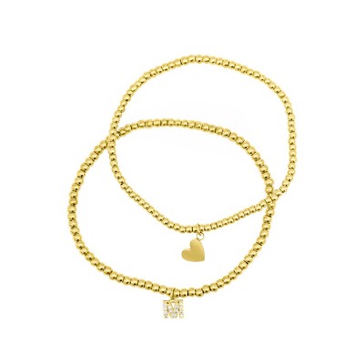 Adornia 14k Gold Plated Stretch Bracelet Set With Mini Crystal Initial