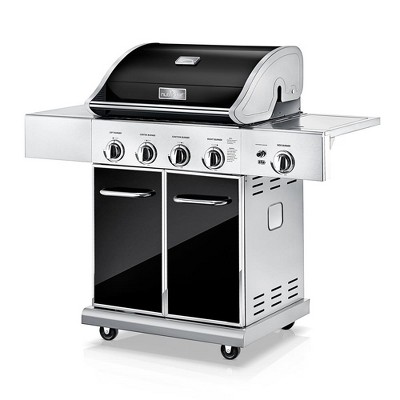 NutriChef Stainless Steel 5-Burner Propane Gas Grill with Side Burner, 52,000 BTU, Built-in Thermometer
