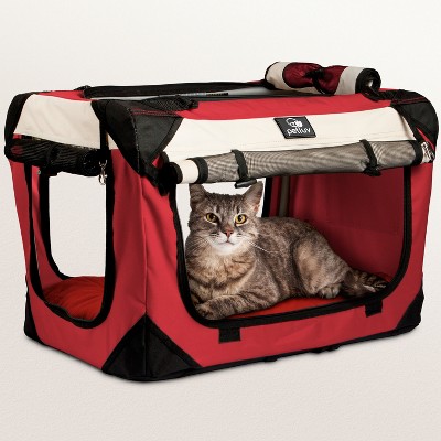 PetLuv Cat & Dog Carrier Foldable Pet Travel Crate, Removable Plush Pillow, Privacy Windows, Locking Zippers, Pocket, Seatbelt Straps