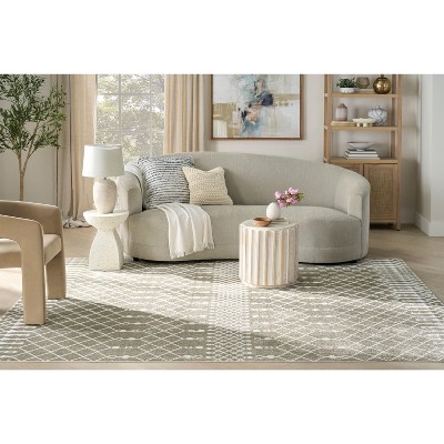 Sage Green and Ivory Synthetic Trellis 8' x 10' Washable Rug