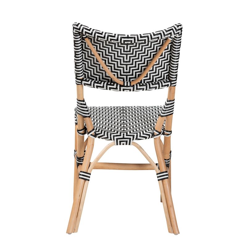bali & pari Wagner Modern French Black and White Weaving and Natural Rattan Bistro Chair, 5 of 10