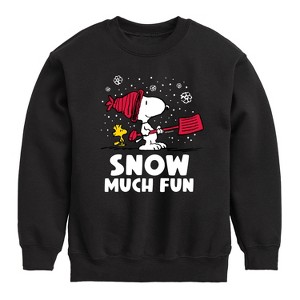 Boys' - Peanuts - Snoopy and Woodstock Snow Much Fun Graphic Long Sleeve Fleece Sweatshirt - 1 of 4