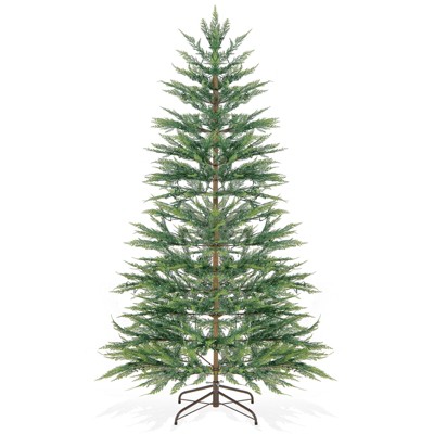 Tangkula 6.5/7.5 FT Artificial Cypress Christmas Tree Pre-lit Hinged Xmas Tree with 430/540 Warm White LED Lights 470/612 Highly Simulated Branch Tips