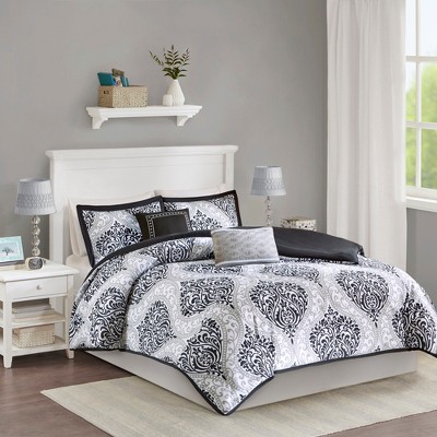 Black Chelsea Damask Print Duvet Cover Set Twin/Twin XL 4pc