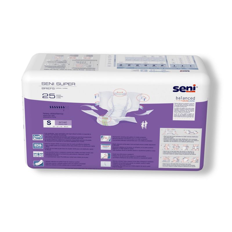 Seni Super Adult Incontinence Brief S Heavy Absorbency Breathable, S-SM25-BS1, Heavy, 4 of 7
