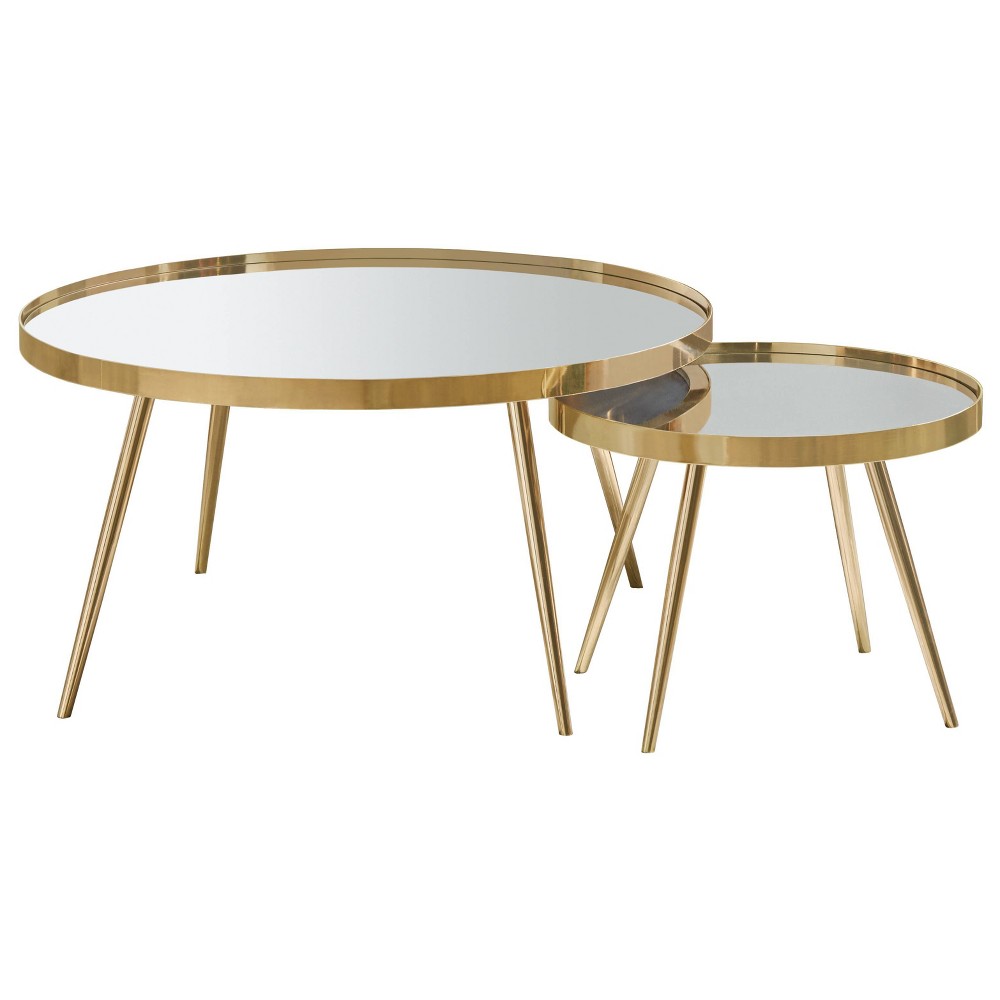 Photos - Other Furniture 2pc Kaelyn Round Nesting Coffee Table Set with Mirrored Top Gold - Coaster