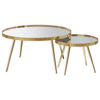 2pc Kaelyn Round Nesting Coffee Table Set with Mirrored Top Gold - Coaster