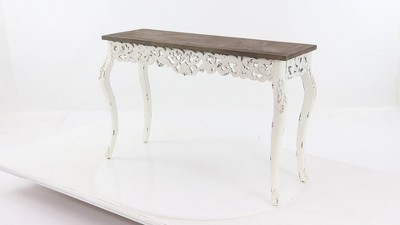 Elegant Farmhouse 46" White and Brown Wood Carved Console Table