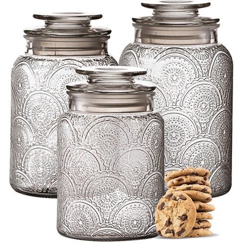 Glass Canisters w/ Lids (Set-3)  Glass canister set, Kitchen canister sets,  Kitchen canisters