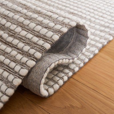 Ivory and Dark Brown Wool Flat Woven Rug