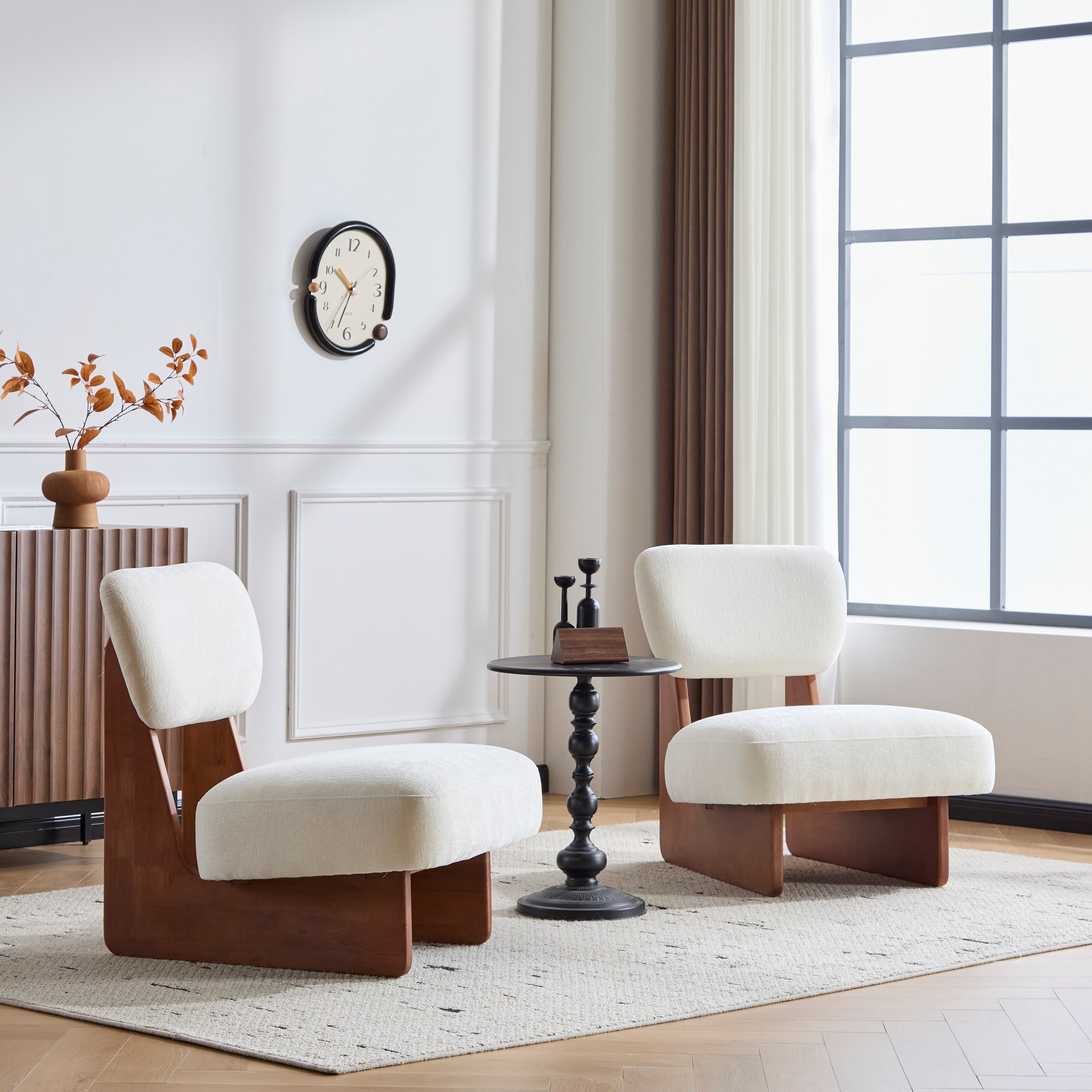 Christopher Knight Home Carlos Modern Wood Upholstered Accent Chair (Set of 2), White/Walnut