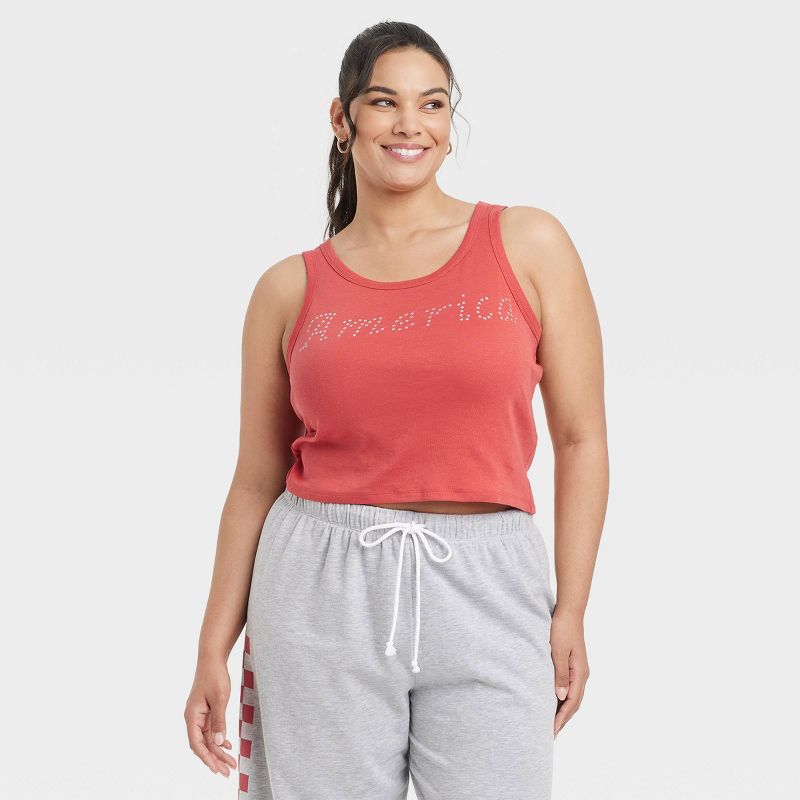 Women's America Cropped Graphic Tank Top - Red, 1 of 4