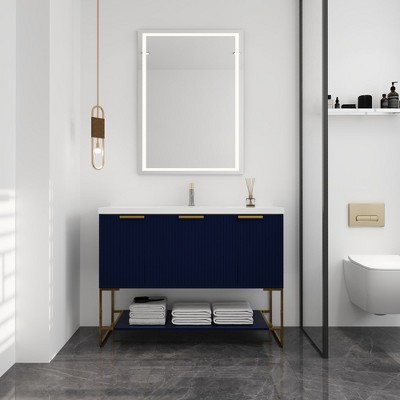 48" Bathroom Vanity With Resin Sink, Bathroom Cabinet With Storage Drawer Doors, Freestanding Bathroom Cabinet