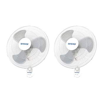 Hurricane Supreme 18 Inch 90 Degree Oscillating Indoor Wall Mounted 3 Speed Fan with Adjustable Tilt and Pull Chain Control, White (2 Pack)