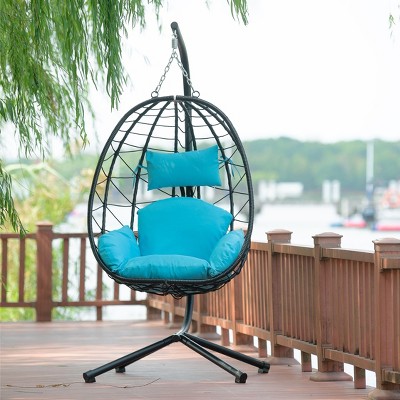 PAGED Porch Swing with Stand Wicker Swing Chair with Seat Cushion for Outdoor, Porch, Garden
