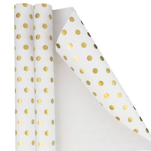 Jam Paper & Envelope 2ct Polka Dots Gift Wrap White/gold : Target
