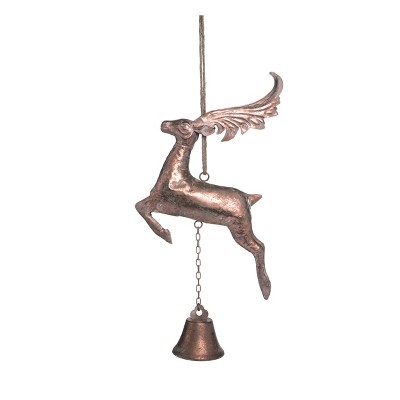 Transpac Metal 26 in. Gold Christmas Reindeer with Bell Hanger