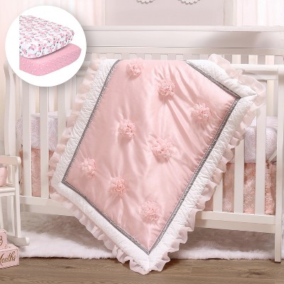 The Peanutshell Arianna Crib Bedding Set, Pink Floral, 4pc to 12 Pc, For Girls