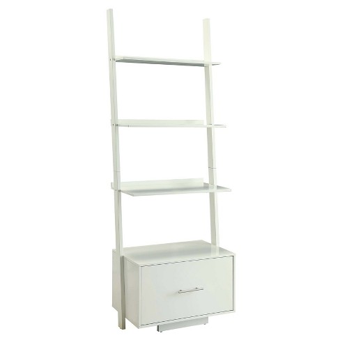 69 Breighton Home Harper Ladder Bookshelf With Integrated File Drawer White Modern 5 tier Shelving Mdf Wood Metal Hardware Target