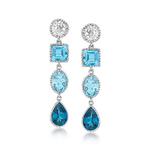 Ross-Simons 10.40 ct. t.w. Tonal Blue and White Topaz Drop Earrings in Sterling Silver - 1 of 4