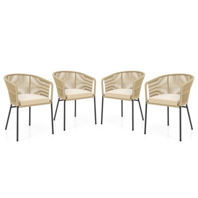 Tangkula Patio Chairs Set of 4 Upholstered Accent Chairs w/ Curved Backrest Seat Cushion