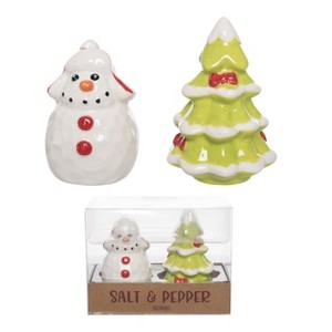 Transpac Ceramic Snowman and Tree Salt and Pepper Shaker Set Multicolor Christmas Tabletop Decor for Holiday Dining - 1 of 1
