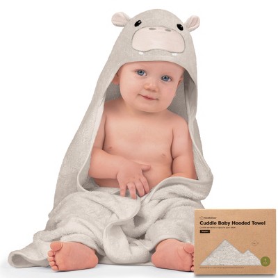 Image of KeaBabies Cuddle Baby Hooded Towel, Organic Baby Bath Towel, Hooded Baby Towels, Baby Beach Towel for Newborn, Kids (Hippo)