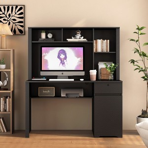 PAGED Computer Desk with Hutch and Bookshelf, Wood Executive Desk Teens Student Desk with Drawers, 3 AC Outlets and 2 USB Charging Ports, White - 1 of 4