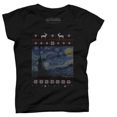 Girl's Design By Humans starry night ugly christmas By FandomizedRose T-Shirt