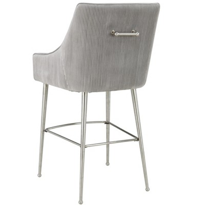 Beatrix Gray Velvet Counter Stool with Gold Stainless Steel Legs