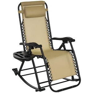 Outdoor Rocking Chairs, Foldable Reclining Zero Gravity Lounge Rocker with Pillow, Phone & Cup Holder, Combo Design with Folding Legs - 1 of 4