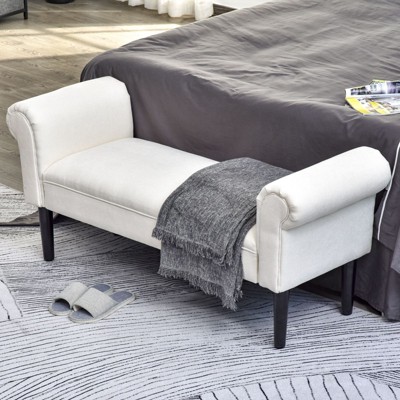NicBex Modern 52" Bench Linen Upholstered Ottoman Bench with Armrests for Bedroom and Entryway
