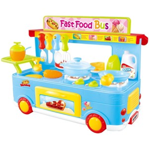 JuzToys 29pcs Fast Food Bus Kitchen Play Set Toy, Pretend Playset, Blue - 1 of 4
