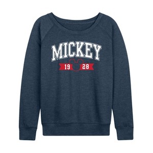 Women's - Disney - Mickey 1928 Collegiate Lightweight French Terry Wide Neck Long Sleeve Shirt - 1 of 4