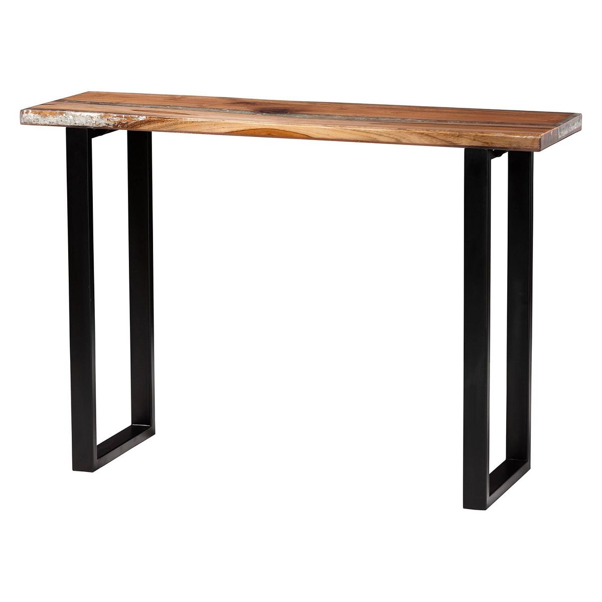 bali & pari Apio Wood Epoxy Resin Console Table with Glass Inlay Natural Brown/White/Black