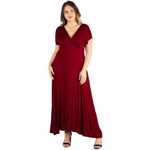 24seven Comfort Apparel Plus Size Floral Print V Neck Empire Waist Cap  Sleeve Maxi Dress : Target