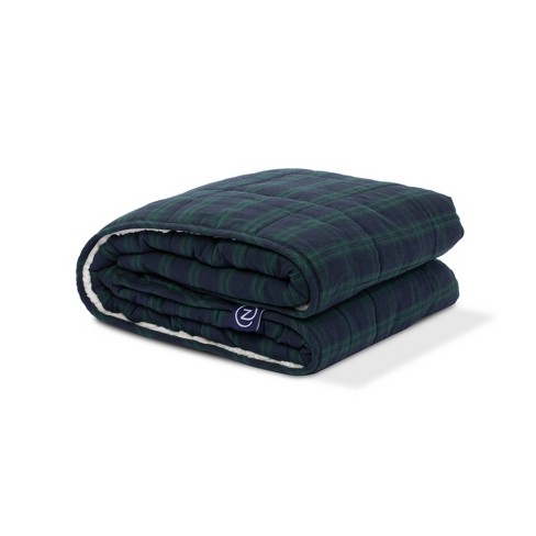 10lbs Flannel & Sherpa Weighted Blanket Green Tartan Plaid - Z By