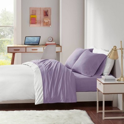 Twin XL Purple Jersey Knit Polyester Sheet Set