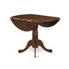 East West Furniture 3-Piece Dining Room Set Consists of a Pedestal Table with Drop Leaves & 2 Light Tan Linen Fabric Dining Chairs - Antique Walnut - 3 of 4